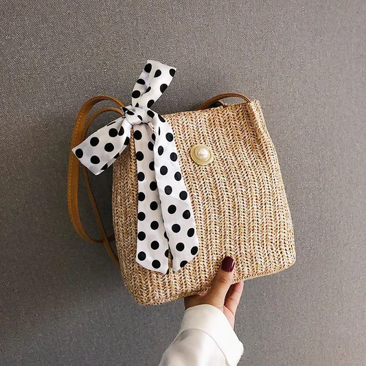 Straw bag with ribbon