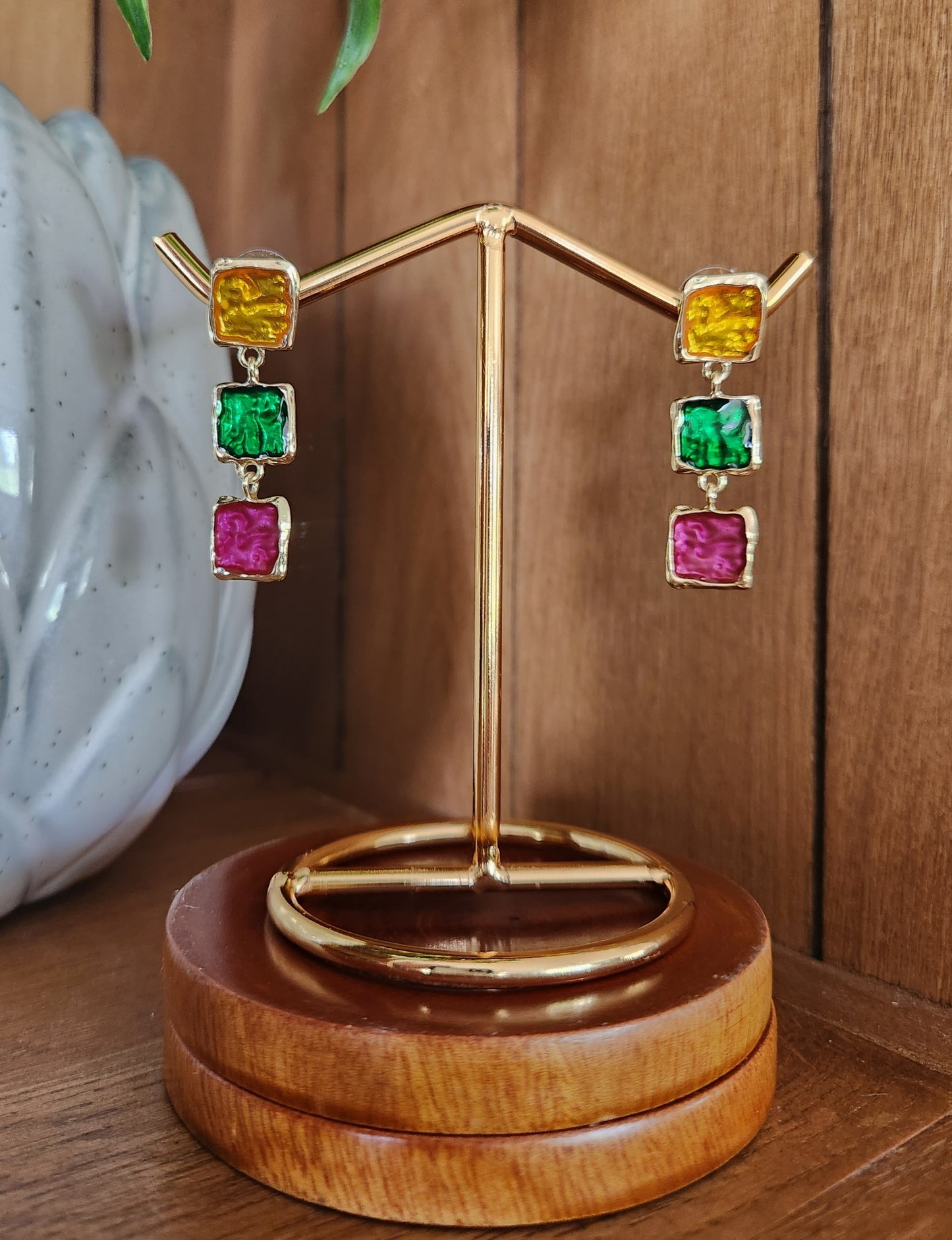 Square enamel earrings