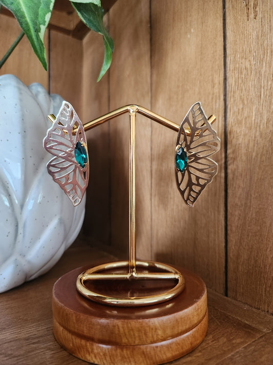 Green gem butterfly earrings