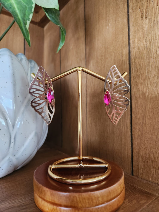 Pink gem butterfly earrings