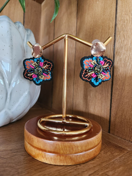 Embroidered flower earings