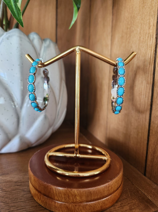 Boho turquoise hoop earrings