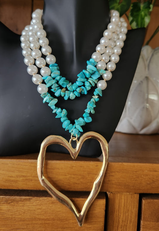 Pearl and turquoise beaded necklace